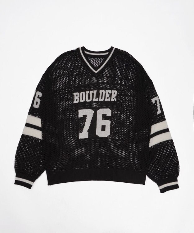 WEGO ナンバリングメッシュニットプルオーバー ブラック