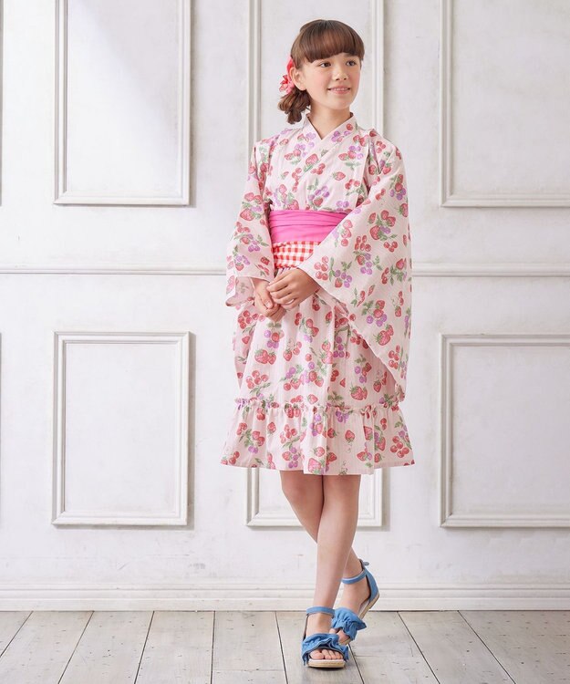 ANY KIDS ショート丈 浴衣 セット ピンク×イチゴ