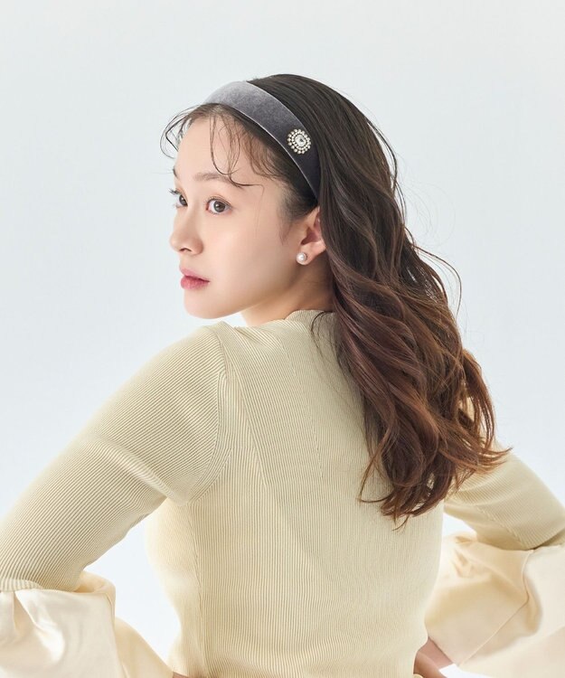 Phoebe 【生産終了】クラッシービジューカチューシャ　グレー/ベロア グレー