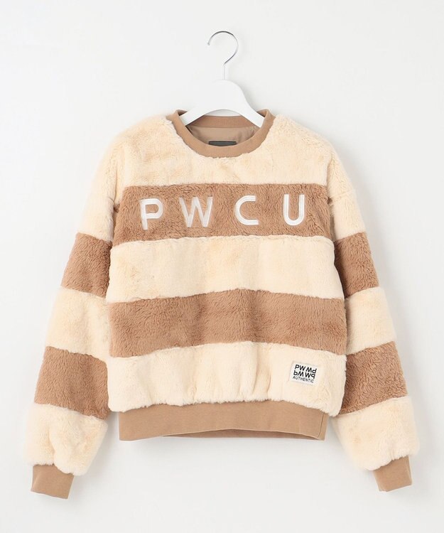 PW CIRCULUS 【ふわもこあったか/防寒/裏地付】【WOMEN】ボーダーフェイクファープルオーバー ベージュ系1