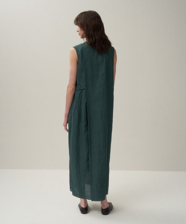 ATON NATURAL DYED LINEN LAWN | タックドレス GREEN