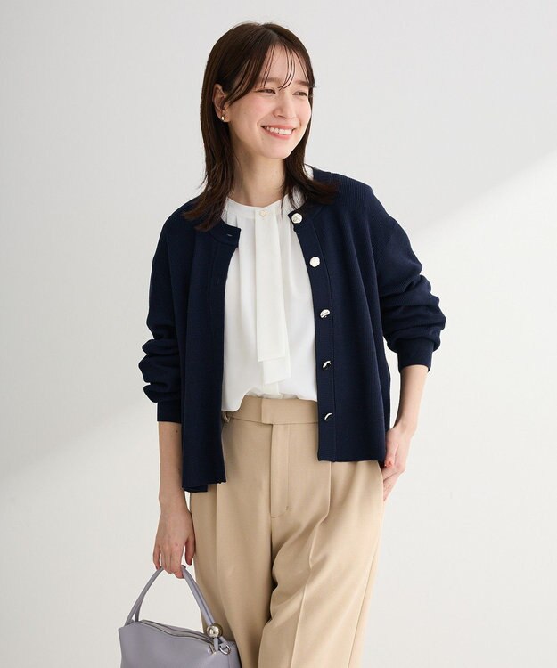 Green Parks アンチピリング金ボタンニットカーディガン Navy