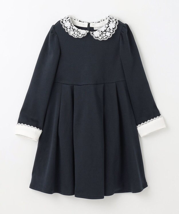 ANY KIDS レース襟付き長袖ワンピース ネイビー