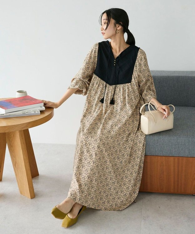 CRAFT STANDARD BOUTIQUE レーヨンキルト切替ワンピース Beige