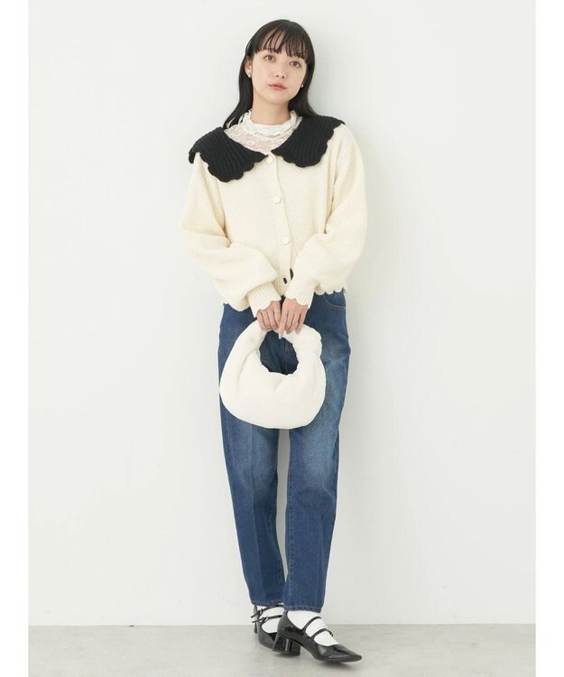 earth music&ecology フリルカラーカーディガン Ivory