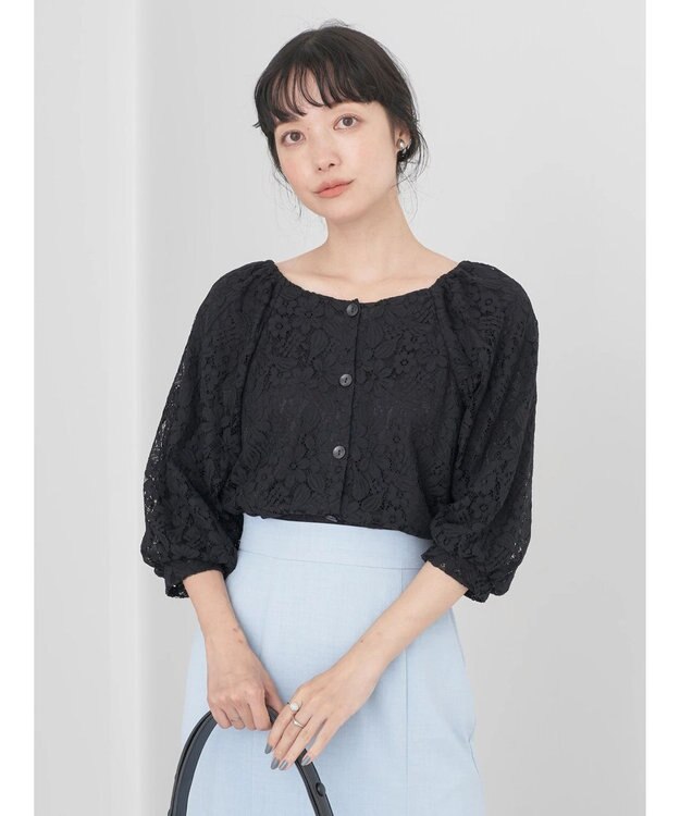 earth music&ecology フラワーレースブラウス Black