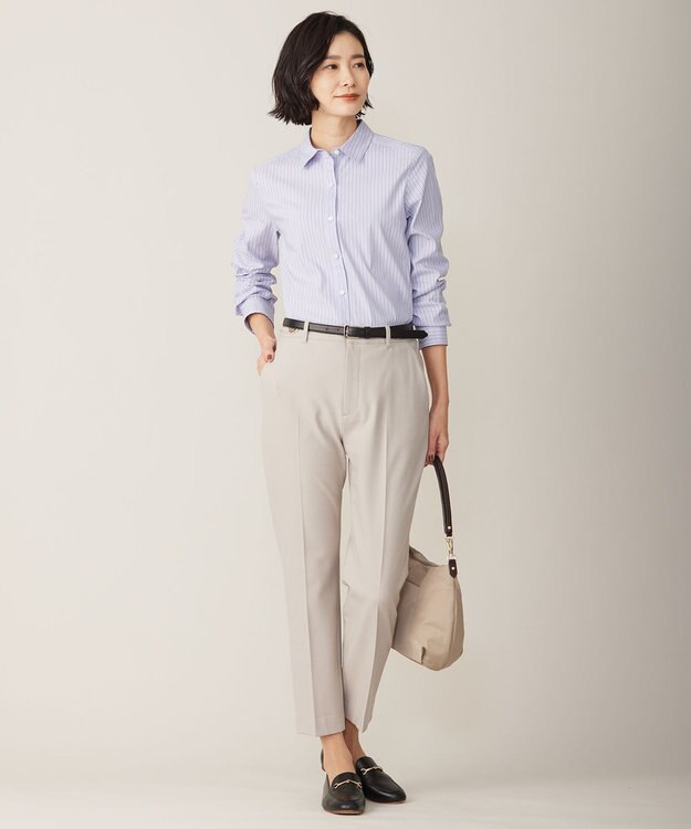 J.PRESS LADIES L 【洗える】BEZ ストライプ シャツカラー ブラウス サックスブルー系1