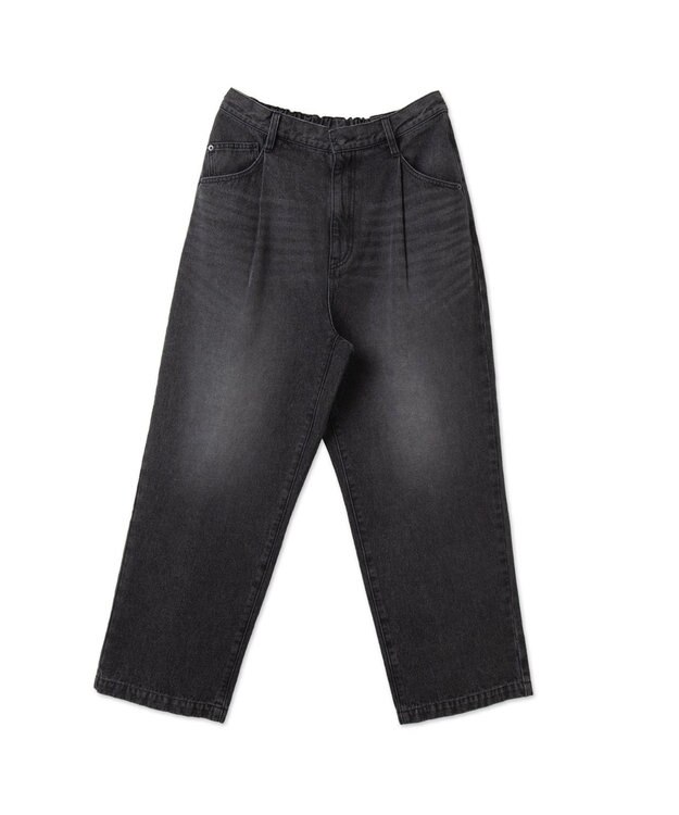 WEGO 【ユニセックス着用ITEM/ウエストゴム/SMLサイズ展開】デニムルーズテーパードパンツ ブラック