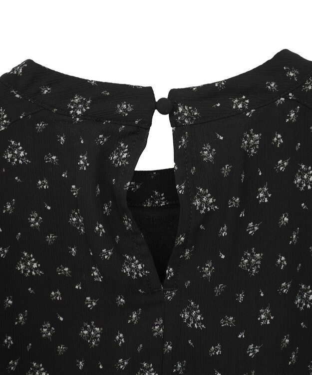 earth music&ecology マジョリカプリーツ半袖ブラウス Flower Black