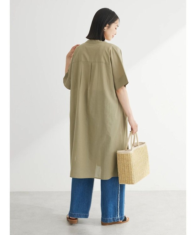 Green Parks 綿麻混スキッパーミニワンピース Khaki