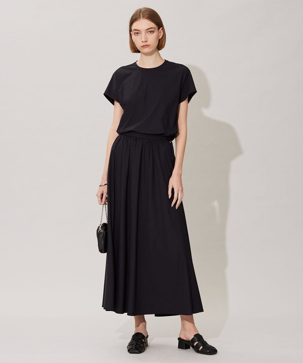 ICB 【接触冷感・UVカット・速乾・洗える】マットスキューバ フレアスカート ブラック系