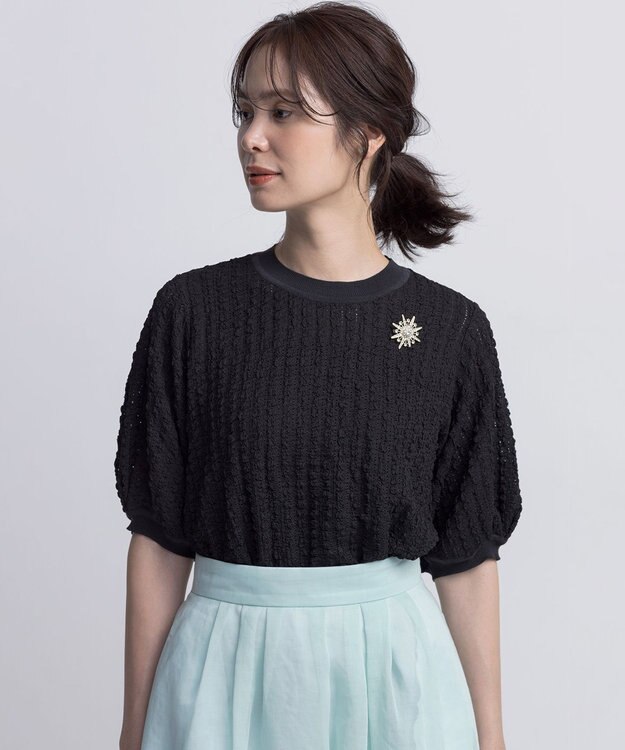 組曲 S レーシージャージーニットライク カットソー ブラック系