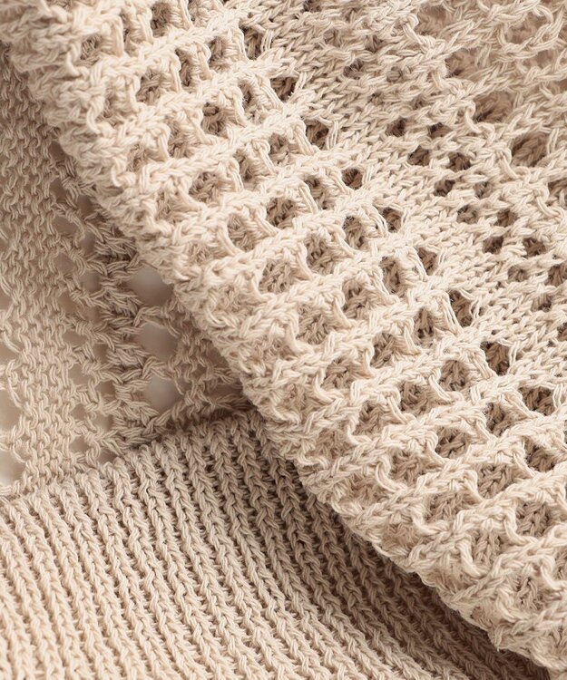 自由区 L 【洗える】レーシーリネンコットン ニット ベージュ