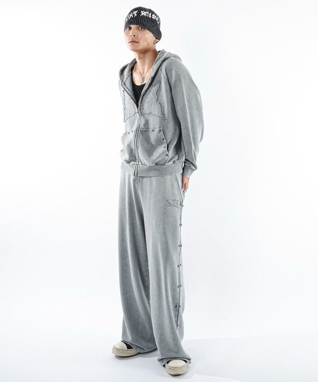 WEGO パウダーブリーチスタッズZIPパーカー グレー