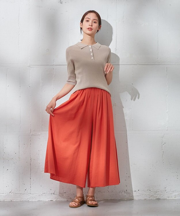 ANY 【ウエストゴム/接触冷感/UVケア】清涼リネンスカーチョ オレンジ