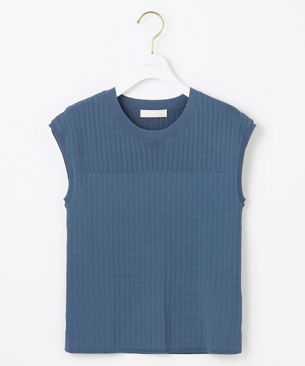 ANY SIS 【洗える】レーシ－ディテールフレンチ ニット ダークブルー