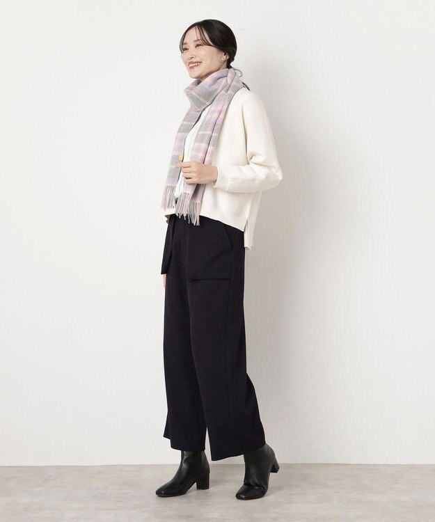 MOONBAT WEB限定【洗える】ミエル (miel) カシミヤ100％ チェックマフラー グレー