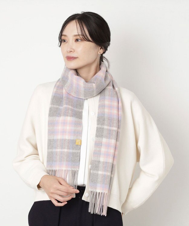 MOONBAT WEB限定【洗える】ミエル (miel) カシミヤ100％ チェックマフラー グレー