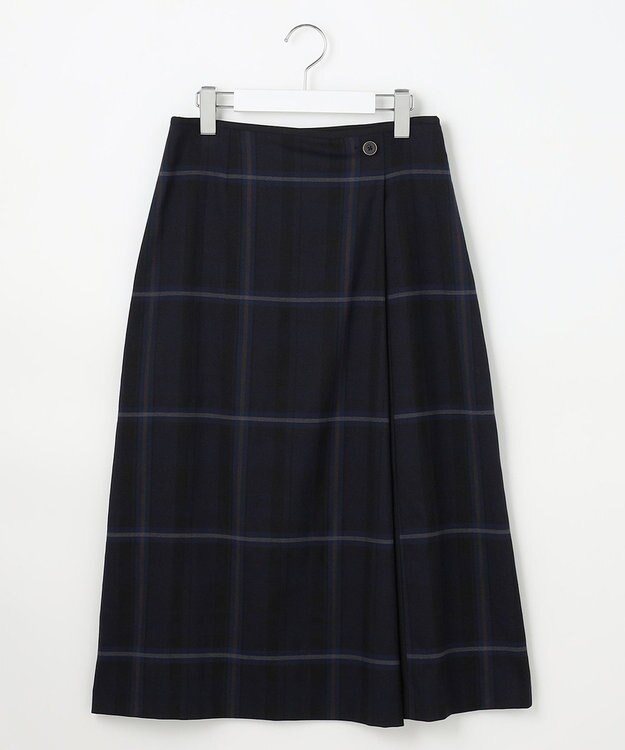 J.PRESS LADIES 【洗える】テトロンレーヨン/ウール milledタータン スカート ネイビーチェック系