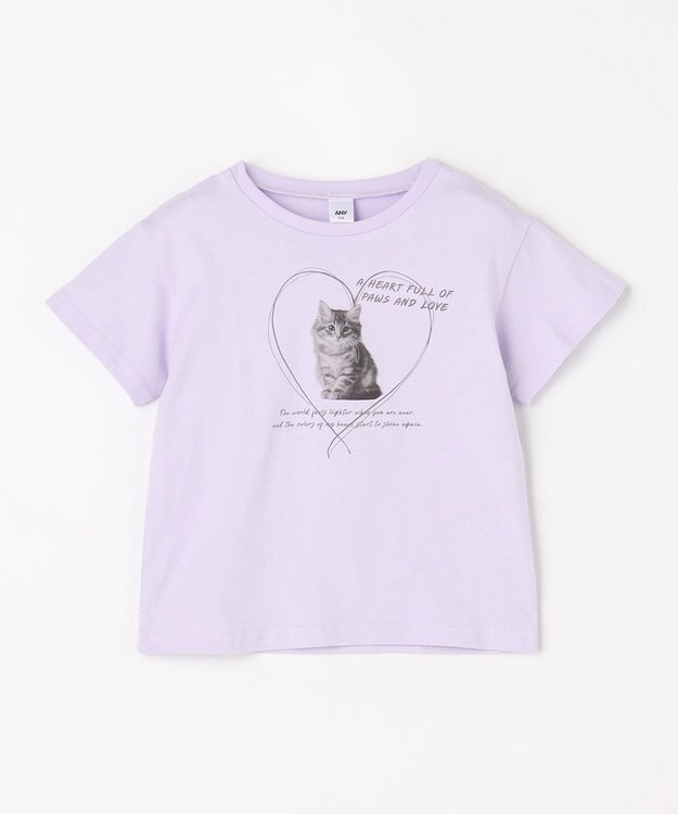 ANY KIDS 【一部店舗/WEB限定】【綿100%】プリント 半袖Tシャツ ラベンダー×ネコ