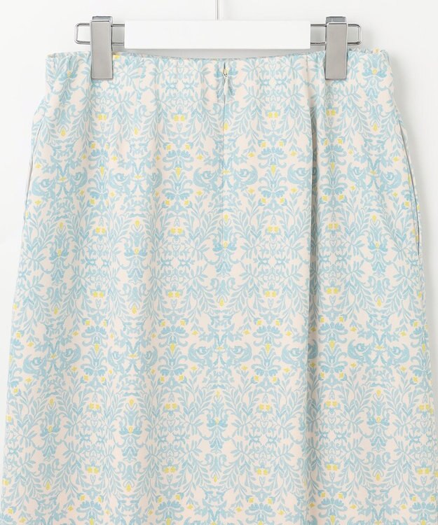 自由区 L 【洗える】ダマスクフローラルプリント スカート ライトブルー