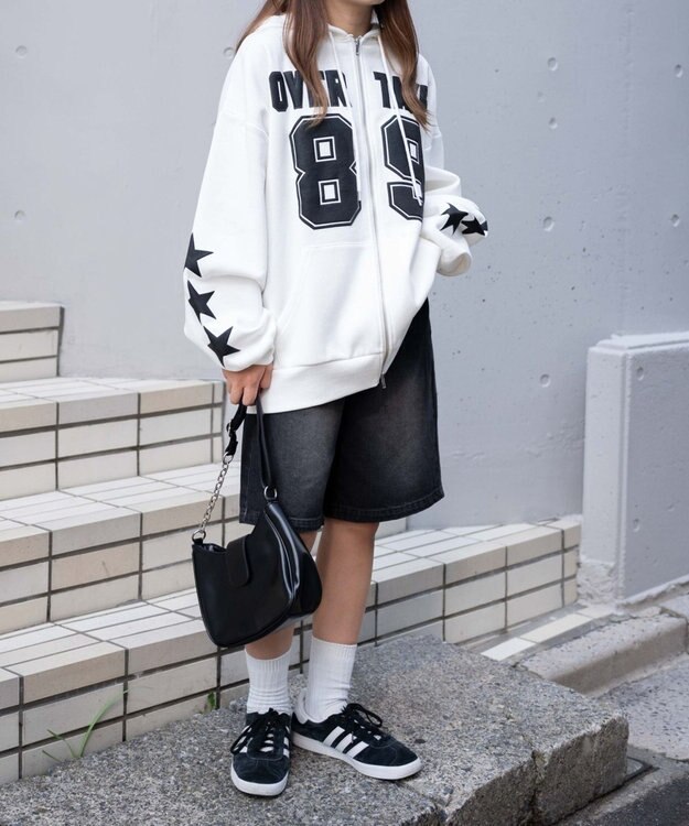 WEGO ナンバリング裏起毛BIGジップパーカー ホワイト