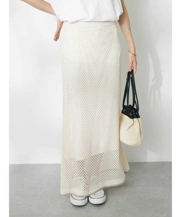 CRAFT STANDARD BOUTIQUE 配色メッシュニットスカート Ivory