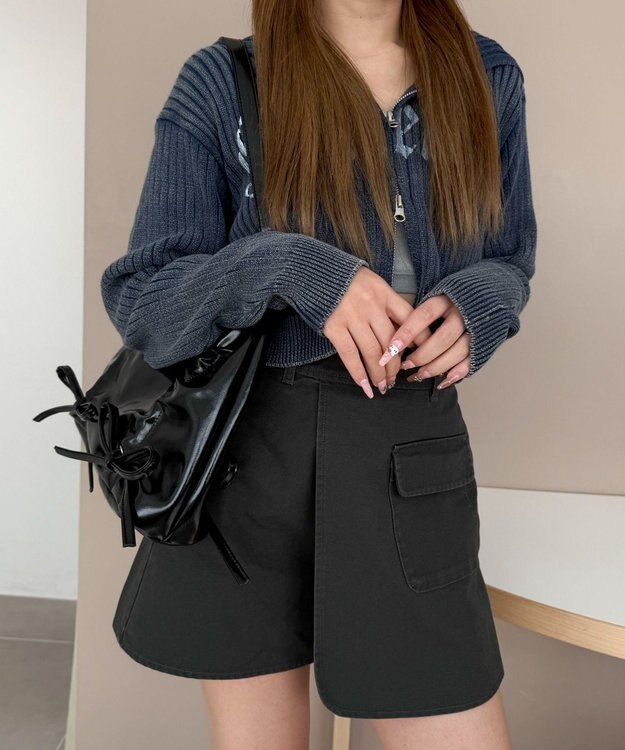 WEGO ギャザーリボンハーフムーンバッグ ブラック