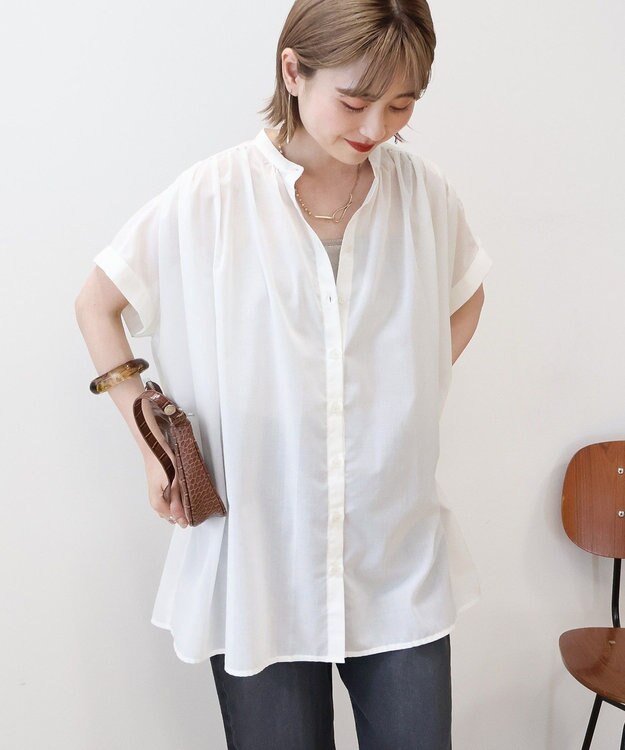 AMERICAN HOLIC 【予約】【WEB限定】イージーケア+接触冷感 フレンチスリーブギャザーシャツ Ivory