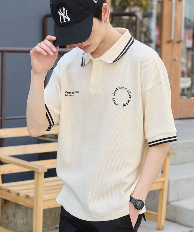 WEGO 【ユニセックス着用ITEM/MLサイズ展開】ワッフルラインポロ オフホワイト