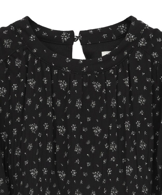 earth music&ecology マジョリカプリーツ半袖ブラウス Flower Black