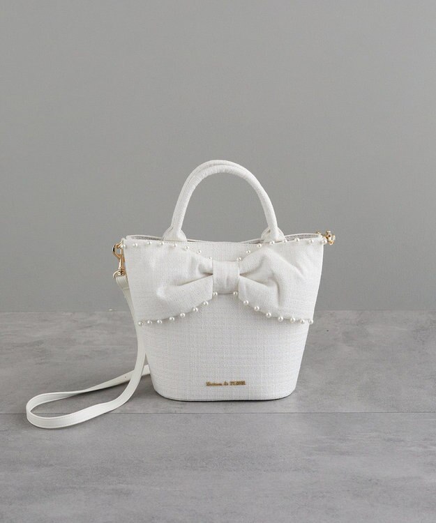 Maison de FLEUR ツイードパールショルダーバッグ Off White