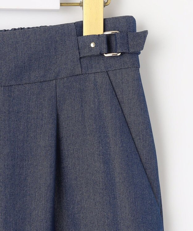 ANY SIS 【洗える】ベルトポイントワイド パンツ シャンブレーブルー