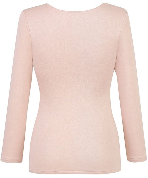 Wing あったかインナー 綿混素材 裏起毛(肌側) よく伸びる素材 ストレッチ性 保温性 【ラクのびサーモ】 ネックせまめ 8分袖 長袖 秋 冬 EL6912 ウイング／ワコール シェルピンク