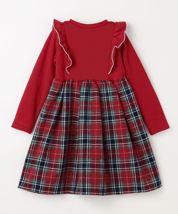 ANY KIDS チェック柄 ドッキング ワンピース レッド×チェック