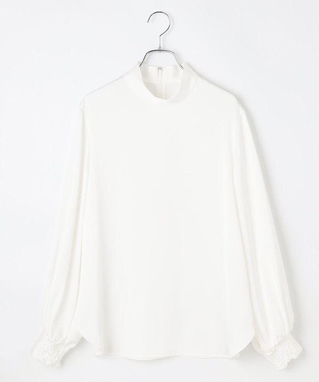 #Newans 【ストレッチ】〈花乃まりあさんコラボ〉ハイネックブラウス ホワイト