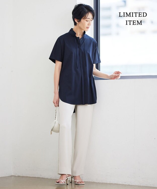 ICB 【WEB限定】ブラウスライクスムース スタンドカラーカットソー ネイビー系