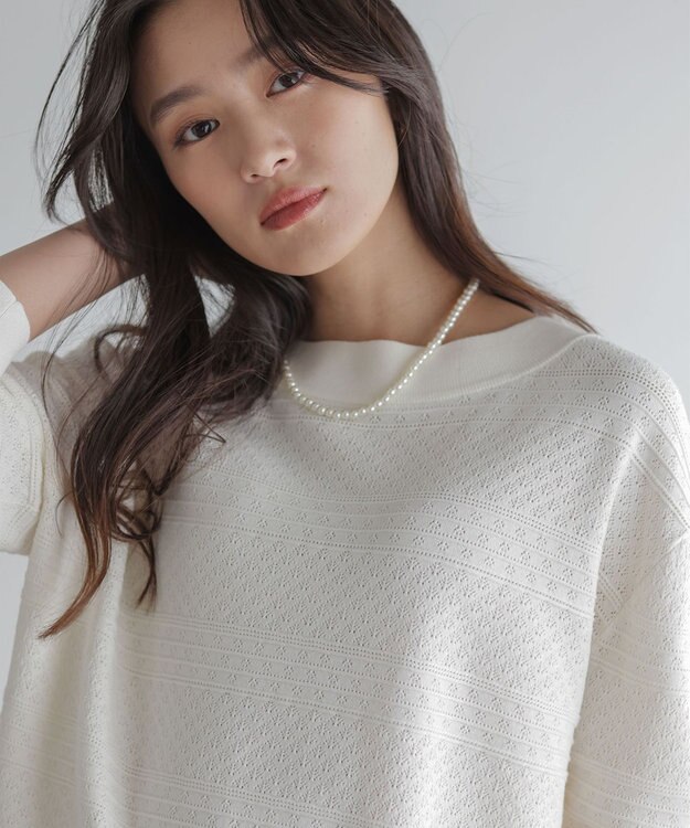 組曲 S 編み柄ディテールニット ホワイト系
