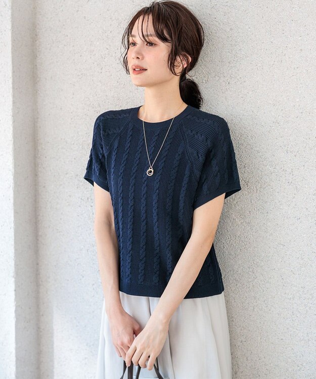 組曲 L 【先行予約・WEB限定】バックリボンケーブル ニット ネイビー系