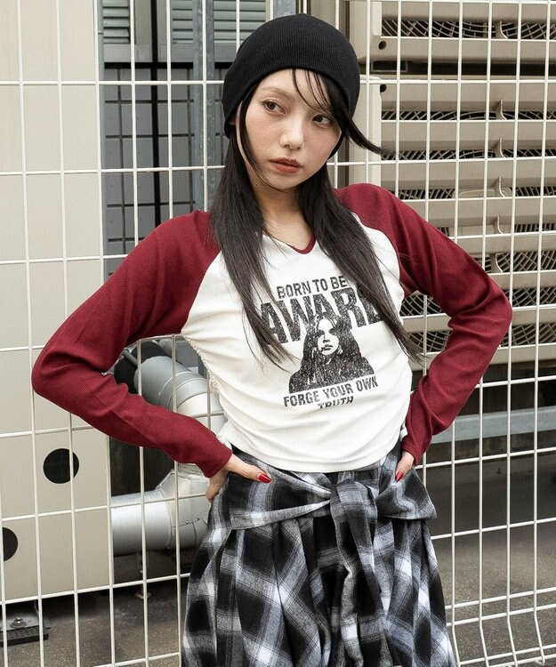 WEGO キーネックサイドドロストラグランロンT レッド