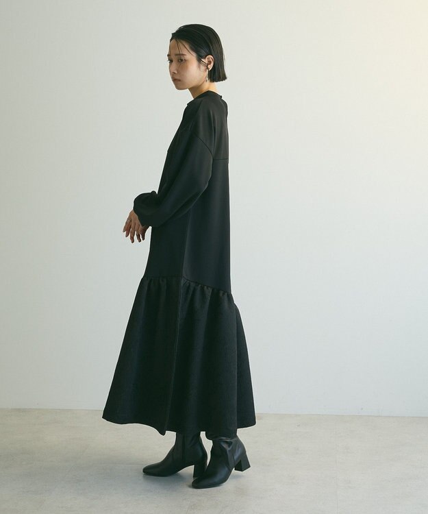 Green Parks ａ．切り替えジャガードワンピース Black