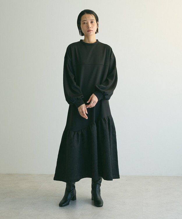 Green Parks ａ．切り替えジャガードワンピース Black