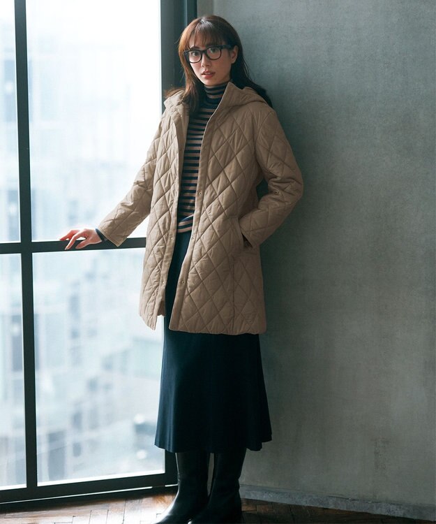 J.PRESS LADIES 【WEB限定カラーあり・洗える】コンパクトタフタキルティング フーデッド コート ベージュ系