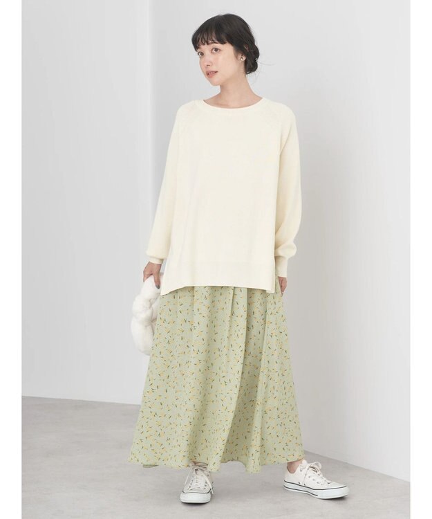 earth music&ecology キンモクセイ柄フレアスカート Green