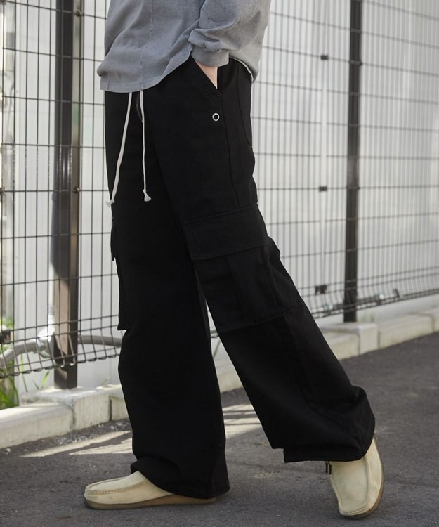 WEGO 【ウエストゴム】スーパーフレアカーゴパンツ ブラック