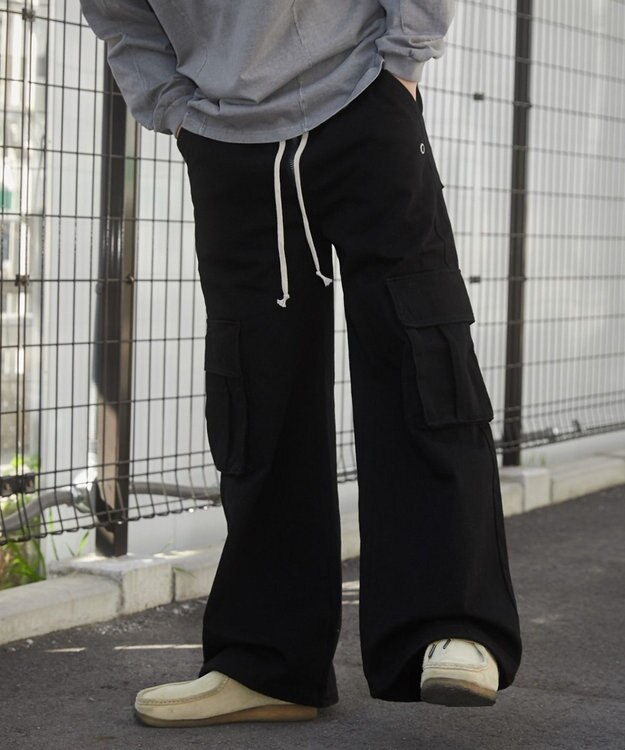 WEGO 【ウエストゴム】スーパーフレアカーゴパンツ ブラック