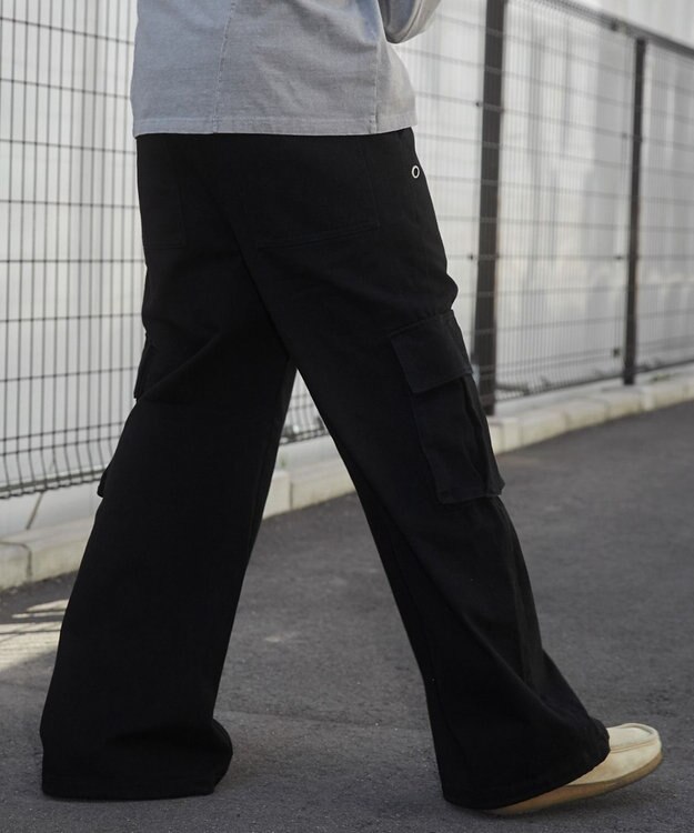 WEGO 【ウエストゴム】スーパーフレアカーゴパンツ ブラック