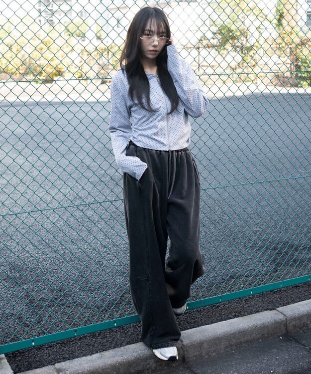 WEGO 【ウエストゴム/SMサイズ展開】裏起毛カーブデザインスウェットパンツ スミクロ