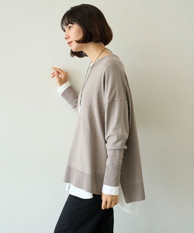 UNFILO L シャツコンビレイヤードTシャツ オフ×サテン