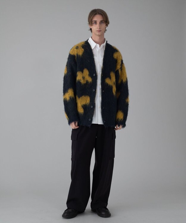 WEGO 【ユニセックス着用ITEM/MLサイズ展開】モヘアタッチパターンカーディガン ネイビー